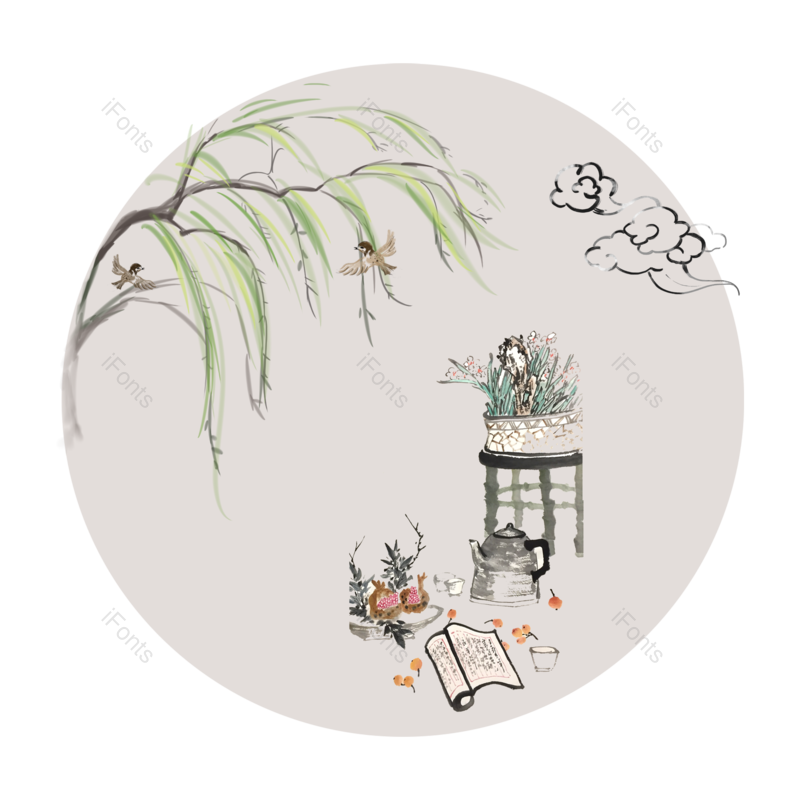 装饰图片,水墨元素,中国风PNG,花鸟免抠素材